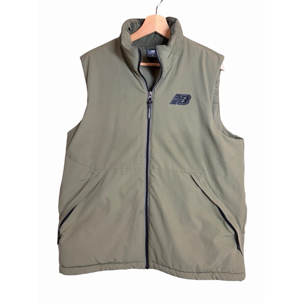 New Balance Mens Puffer Tech Vest Green Full Zip Water Resistant Size M